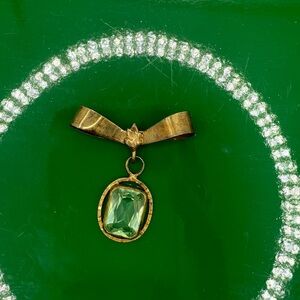 Peridot Pin Emerald Cut Bow Lapel or Scarf Pin